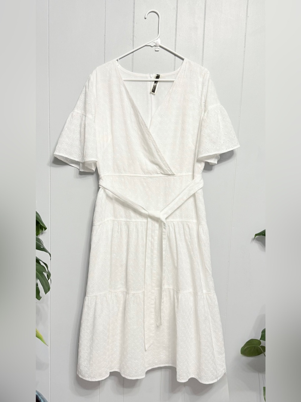 Julian Taylor White Cotton Eyelet Wrap Midi Dress (Size see Measurements)